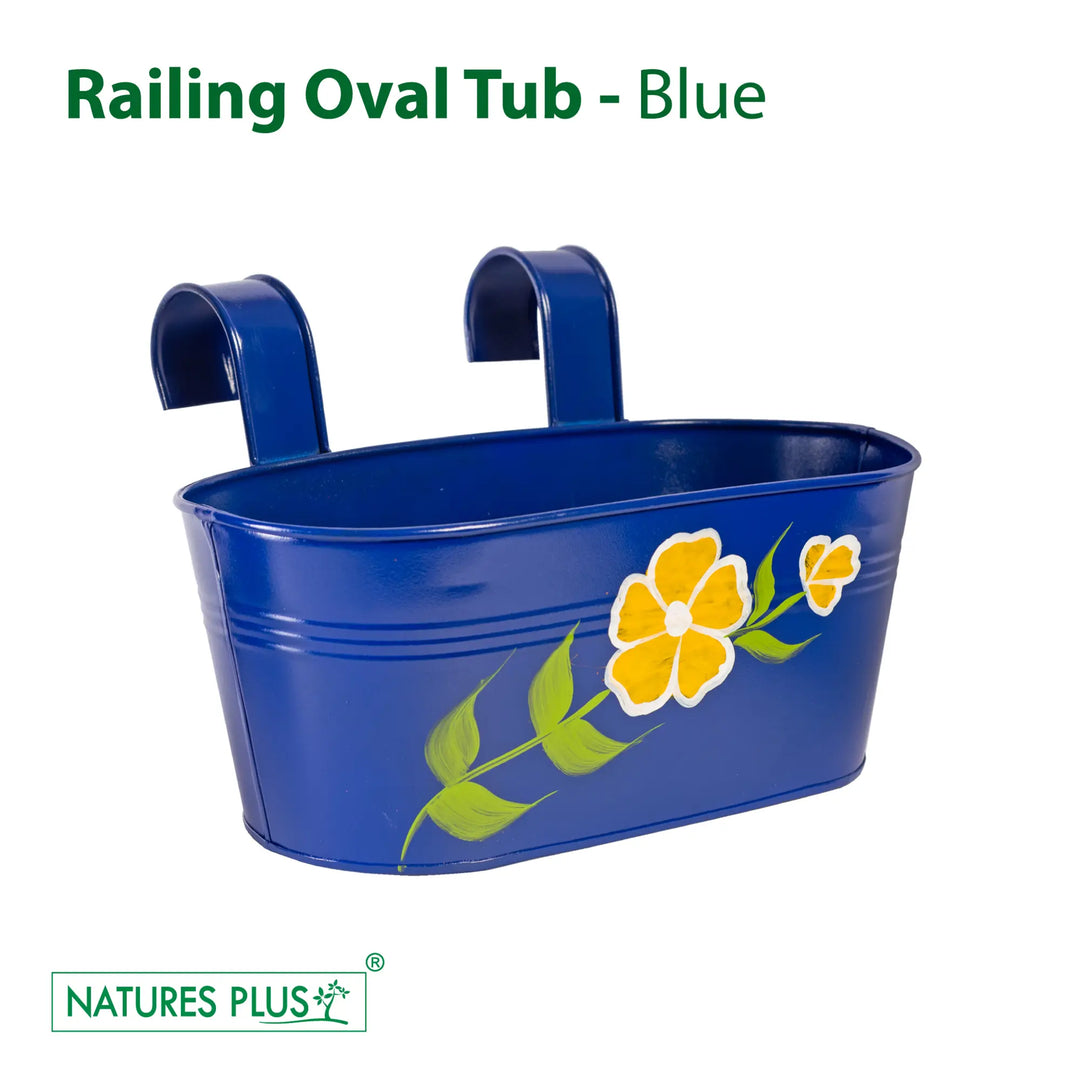Metal Railing Oval Tub – Blue (Pack of 2)