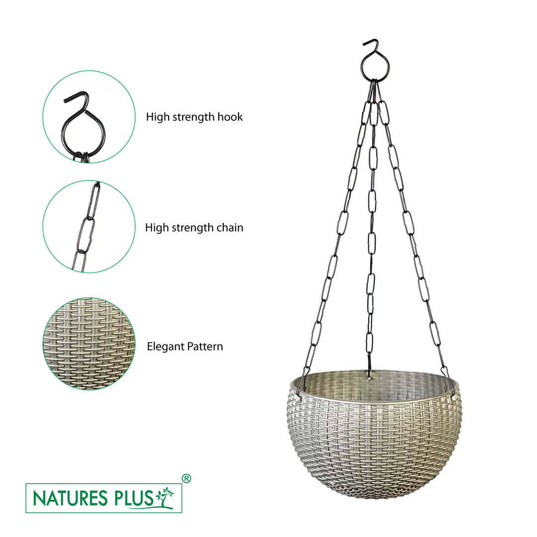 Rattan Hanging Pot 8 Inch Grey (Pack of 6)